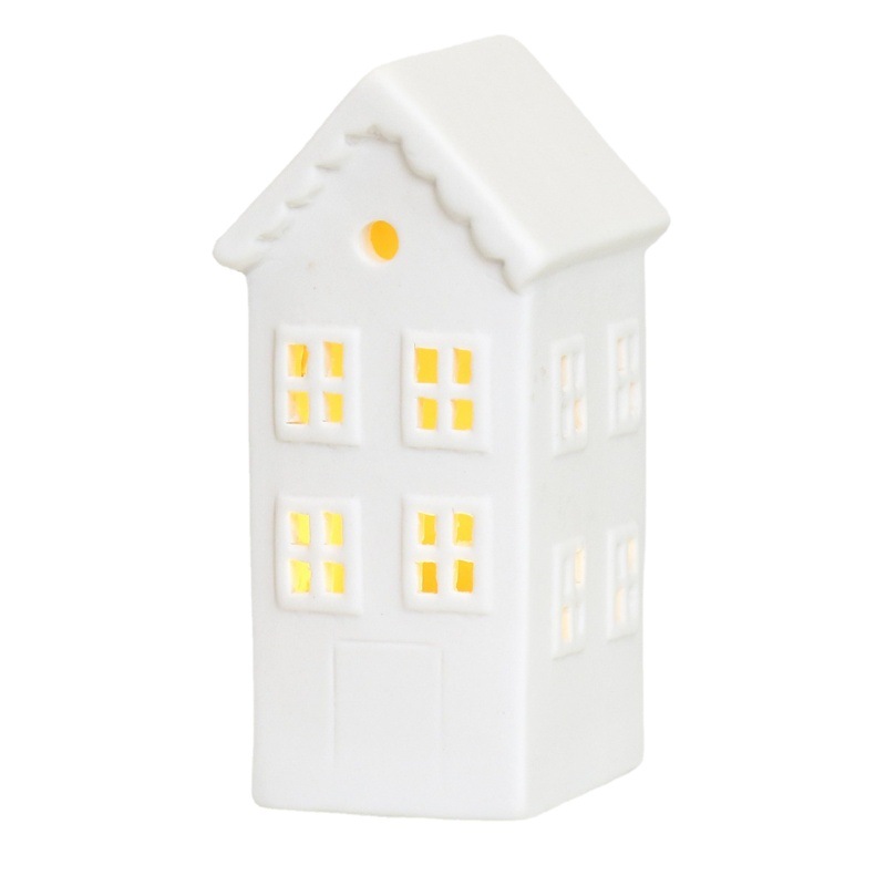 Casa de cerámica de estilo europeo LED luz de la noche decoración creativa de porcelana blanca Artesanía de Navidad regalo al por mayor