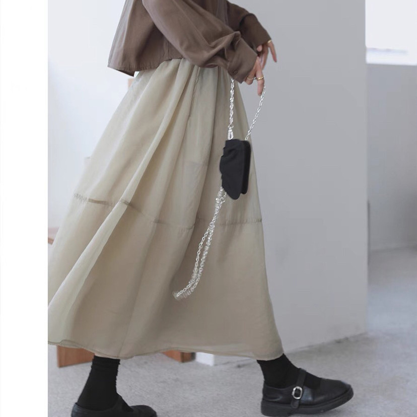2023 New Autumn High-Waist Slim Mid-Length Skirt Women's A-Line Gauze Puffy Skirt