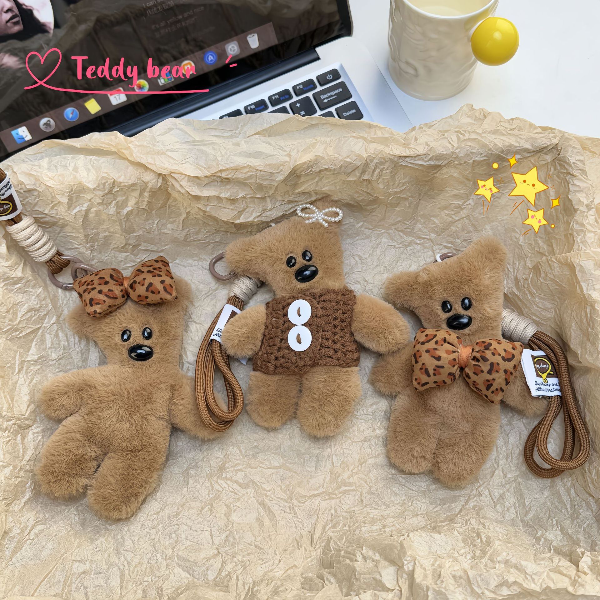 Cute Girl Heart Maillard Chanel Style Dressing Bean Bear Keychain Pendant Bear Couple Hanging Doll