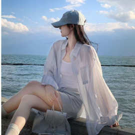 条纹防晒衬衫外套女2025夏季新款慵懒风休闲宽松长袖薄款衬衣上衣