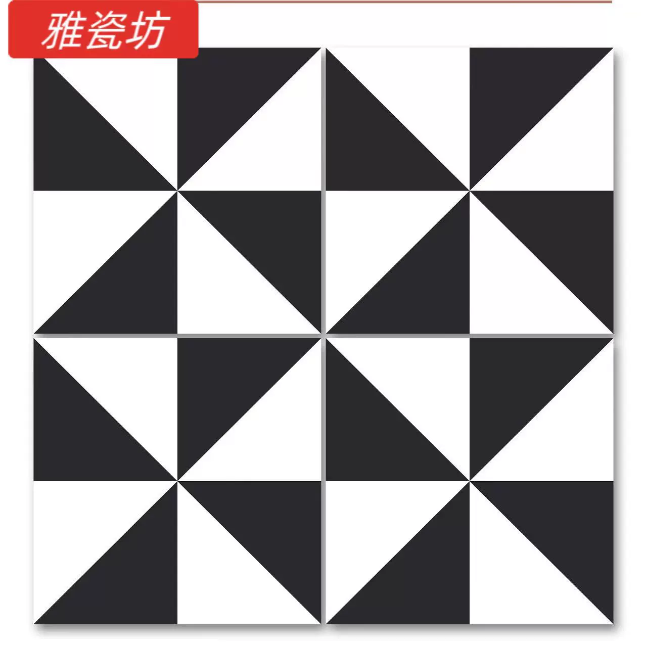 亮面黑白小花砖600x600厨房卫生间几何拼花瓷砖防滑地砖室内哑光