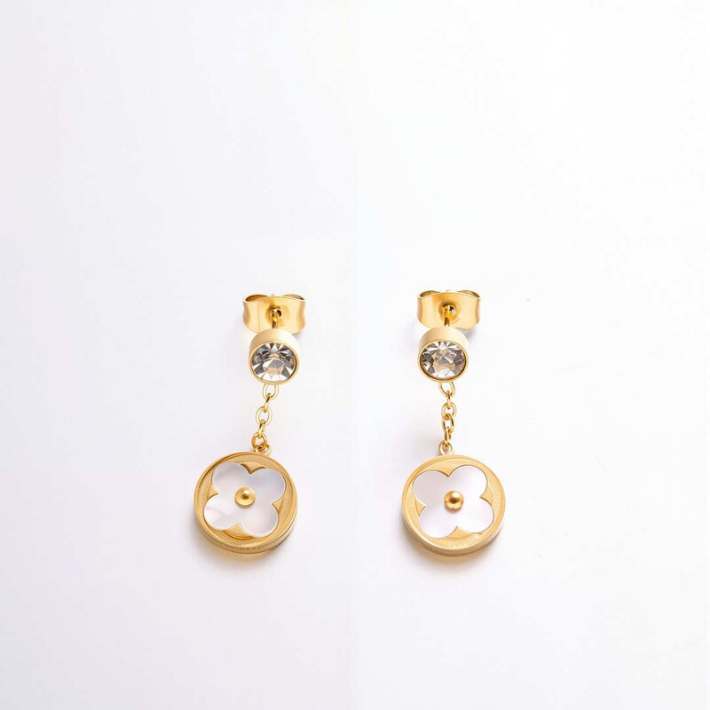 2025 New Four-Leaf Clover Five-Leaf Flower Titanium Steel Earrings for Women Small and Exquisite Versatile Ins Style Titanium Steel Earrings Wholesale