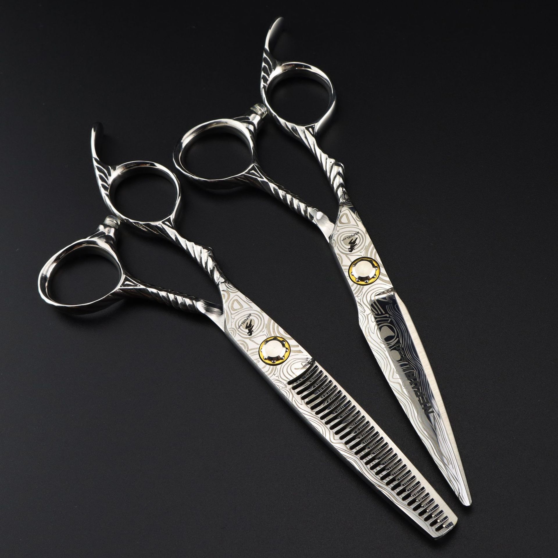 Tijeras de peluquería para zurdos con tornillo de cojinete de 6,0 pulgadas y patrón de Damasco: tijeras rectas para entresacar y cortar._voghion.com
