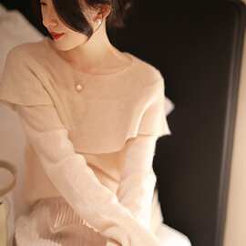 瀚源服饰/秋冬新款软糯亲肤设计感宽松羊毛衫休闲长袖女针织