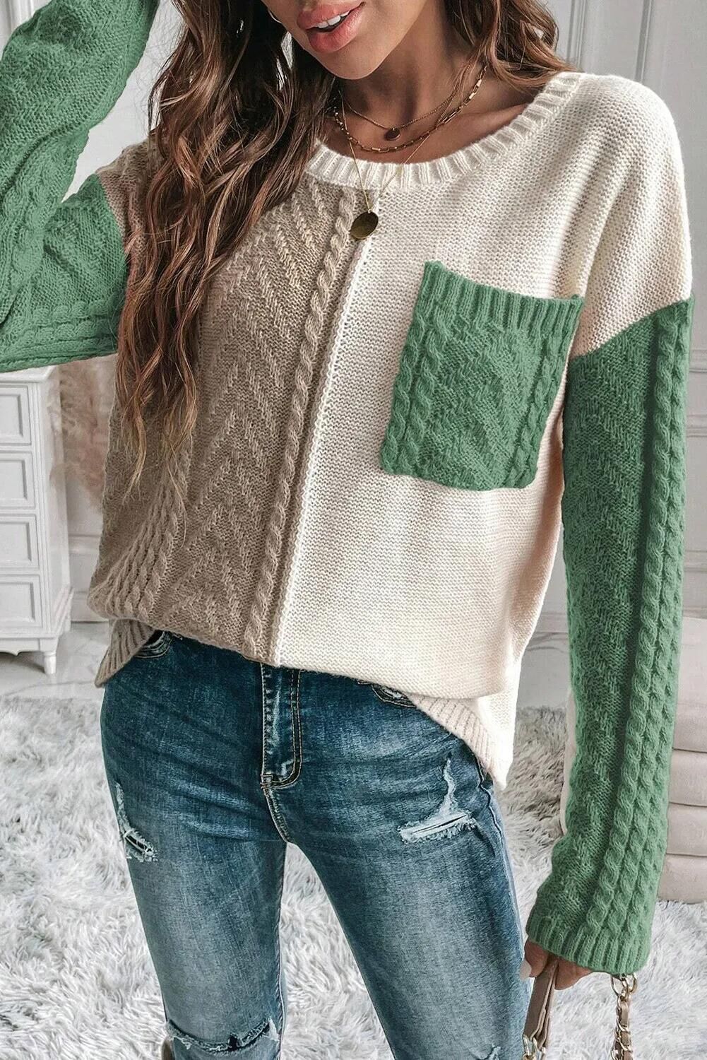 Cozy Patch-Pocket Sweater – Acrylic Blend Pullover With Contrast Stitching (S/M/L/XL, Oversized Fit, Fall-to-Winter Essential, Sweetheart Colors)_voghion.com