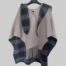 韩系设计感流苏格纹斗篷大衣女2024秋冬新款慵懒风宽松毛呢外套潮