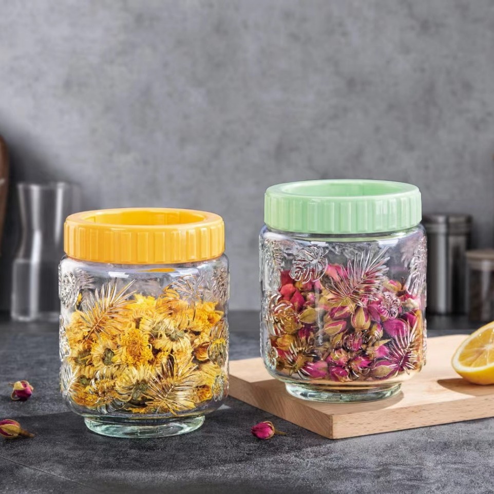 复古彩叶玻璃密封罐家用储物罐五谷杂粮罐带盖零食罐子珠宝小礼品