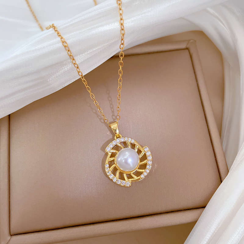 Necklace Earrings Set Light Luxury Rotating Pearl Full Diamond Personality Temperament Banquet Earrings Item Group_voghion.com
