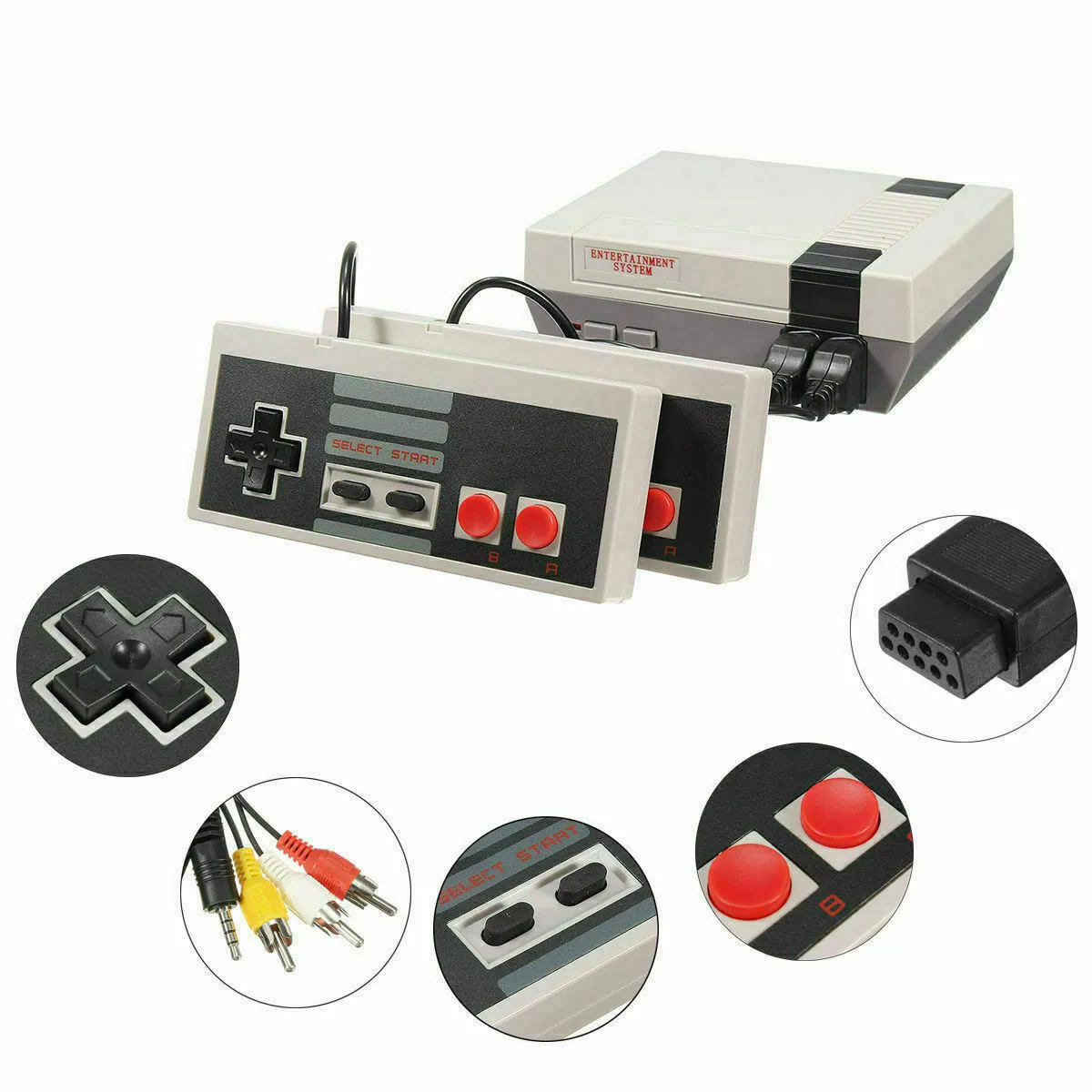 Retro NES mini game console, 8‑bit, 620 built‑in games, AV out, 2 wired controllers, regional power