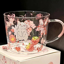 ins风玻璃杯耐热把手杯办公室大容量水杯牛奶饮料杯高颜值早餐杯