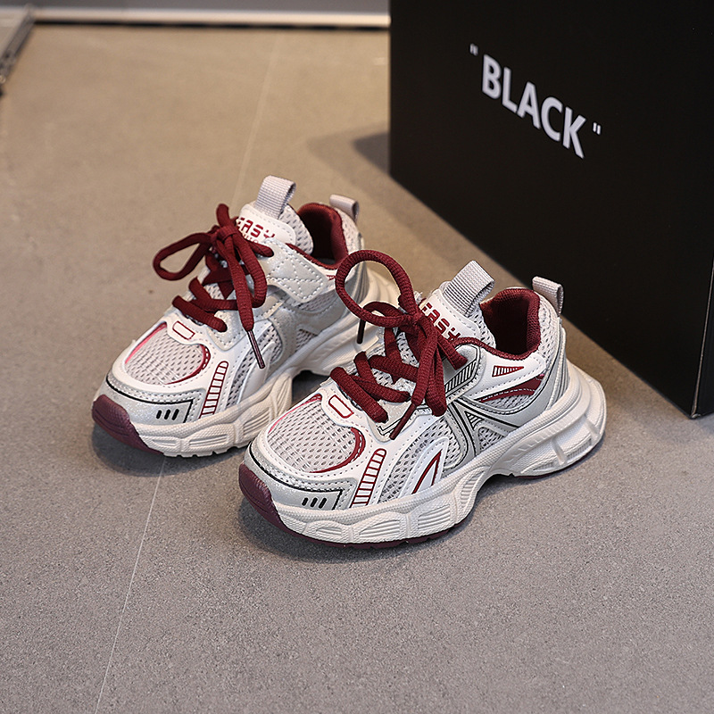Tênis esportivo infantil de primavera, respirável, em malha, tamanhos médio e grande, para meninos e meninas, modelo "Dad Shoes"._voghion.com