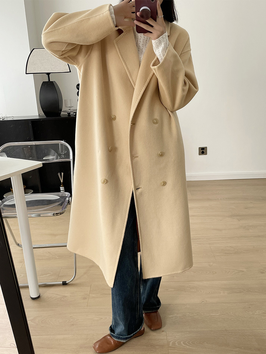 Li Zhiqi Double-Sided Cashmere Coat for Women, Winter Double-Breasted Mid-Length Woolen Coat 220761 Japanese and Korean Casual Style