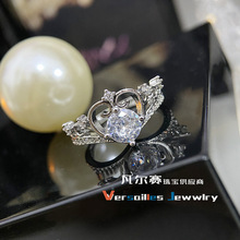 Versa璀璨发光精工无痕版 心心皇冠戒指 镀18K金多切面锆石指环女