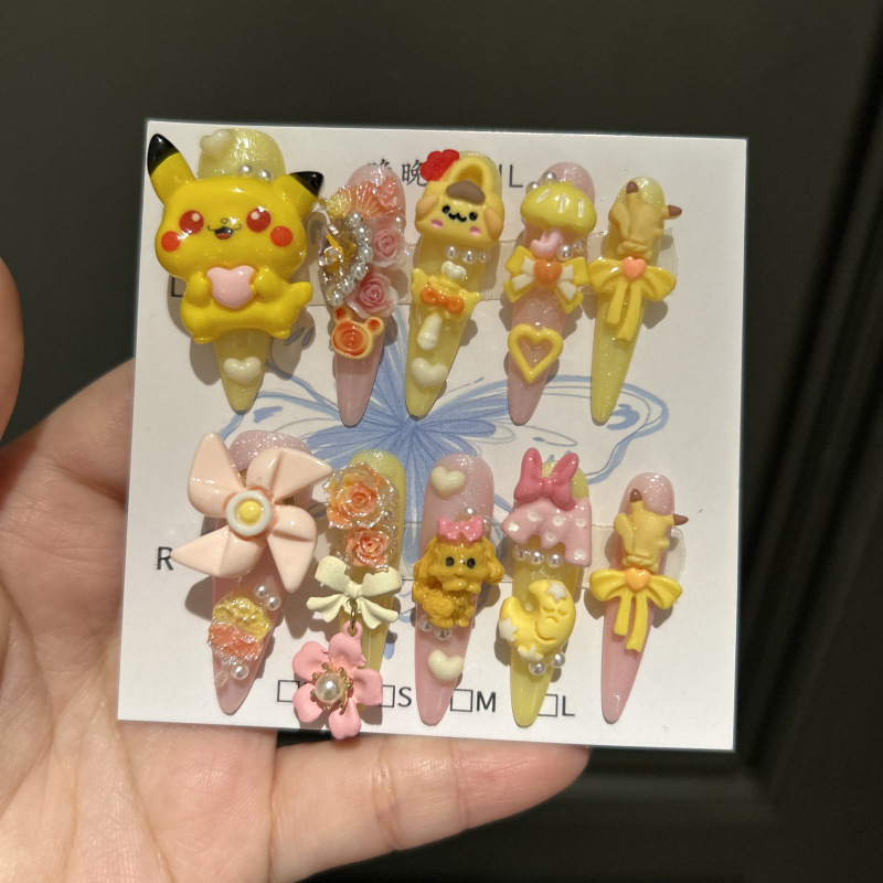 Pikachu New Cartoon Butter Bear Nail Art Accessories Resin 3D Cute Wearable Decorations Nail Decoration