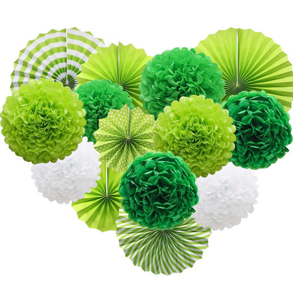挂纸装饰纸扇花纸绒球纸花球生日毕业公司活动绿色主题装饰用品
