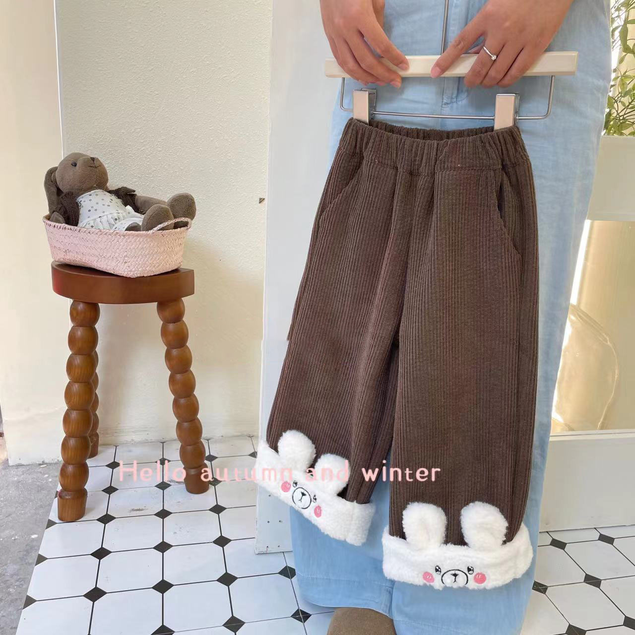 Child Star Yuan Niña Abrigo de lana Invierno Ropa coreana Ropa para niños Chicas Cute con capucha Top Pantalones Traje Ropa de invierno