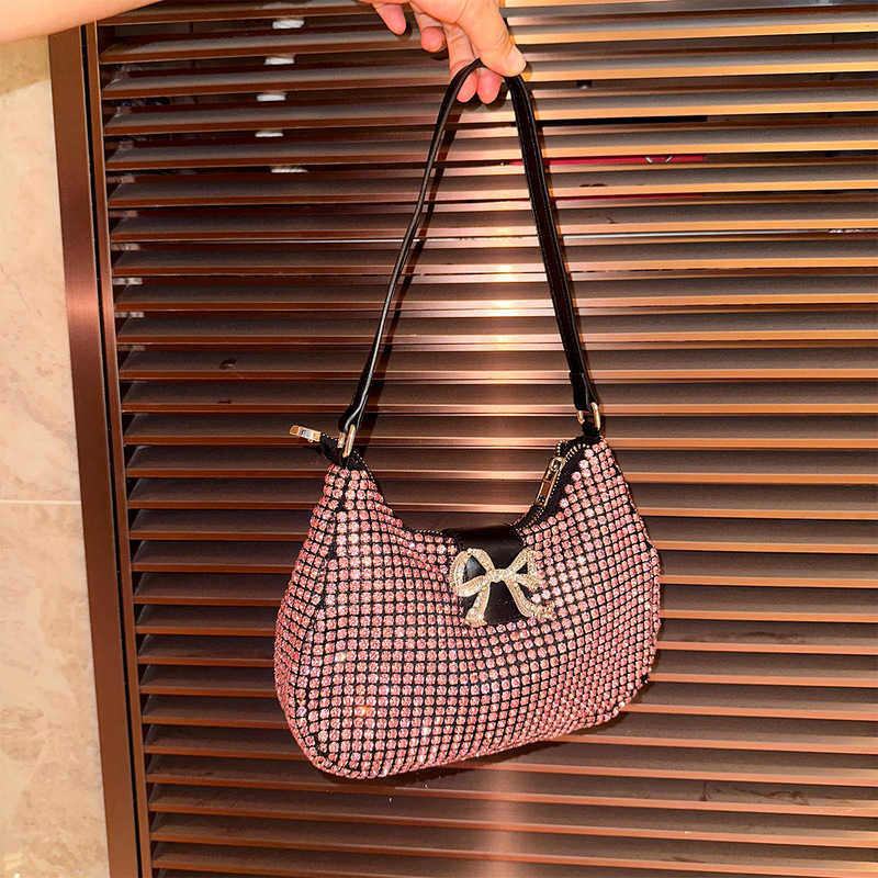 Luxury Designer Diamond-encrusted Women's Underarm Bag Niche Shiny Rhinestone Evening Bag Cute Bow Handbag