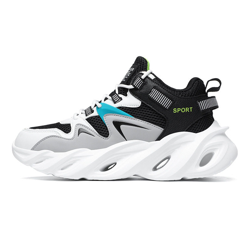 Giày thể thao nam cỡ lớn đế dày tăng chiều cao, thân lưới thoáng khí, kiểu dad shoes chạy bộ — 2607 màu đen, 2607 đen trắng xám, 2607, màu đen, trắng và đỏ
