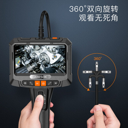 New Product 360-degree Rotating Industrial Pipeline Automotive Inspection Scope 5-inch Screen Portable Curved Handheld Borescope