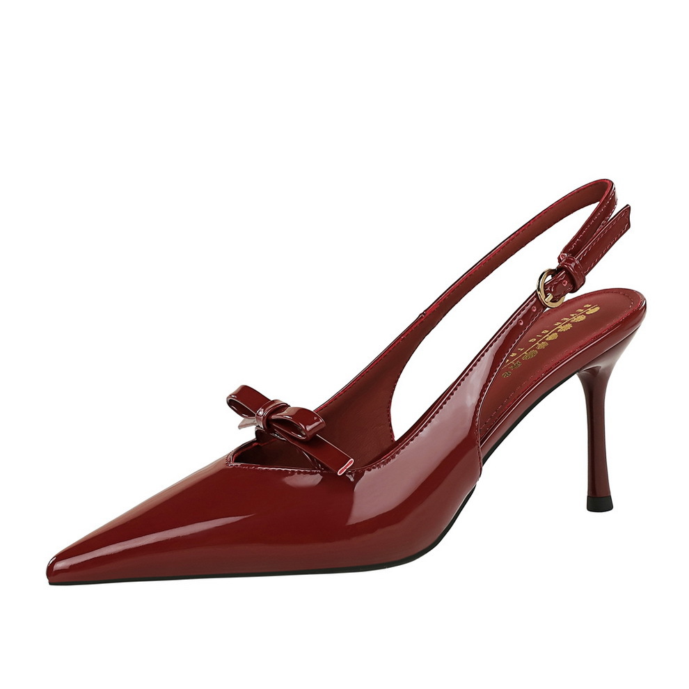 7317-A6 European And American Style Fashion Bowknot Stiletto High Heels Hollow Out Elegant Women's Shoes Back Strap_vogvips.com