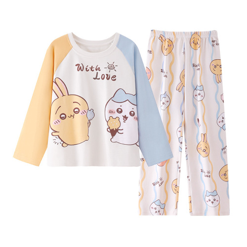 Children's girls' pajamas spring and autumn pure cotton long-sleeved 2025 new style girls' mid-to-large children's fashionable Kulomi home clothes