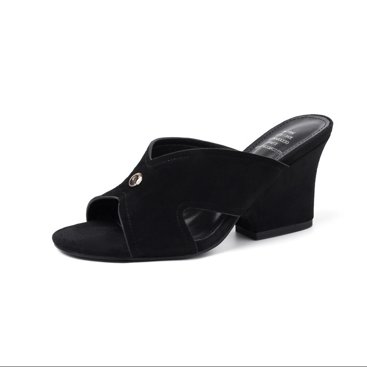 Sandal nữ da cừu hở mũi quai chéo gót xuồng 5 cm — màu nâu, Trang chủ, màu đen chi tiết 109