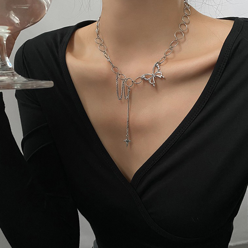 Hollow-out Niche Design Sense Bow Sexual Style Clavicle Chain ins Hip-hop Elegant Simple Necklace for Women