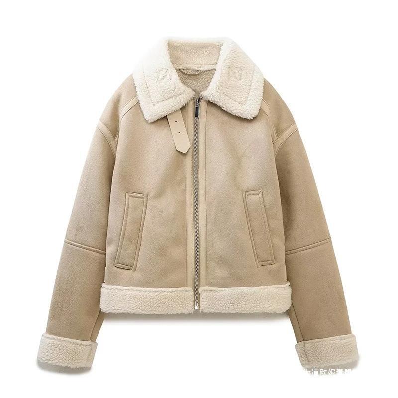 Cross-Border 23 Autumn European and American Fashionable Lapel Splicing Fur One-Piece Double-Sided Short Jacket 6318241