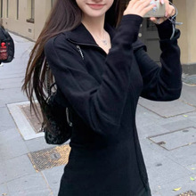 「纸片人卫衣」斜门襟拉链翻领上衣掐腰显瘦内搭秋