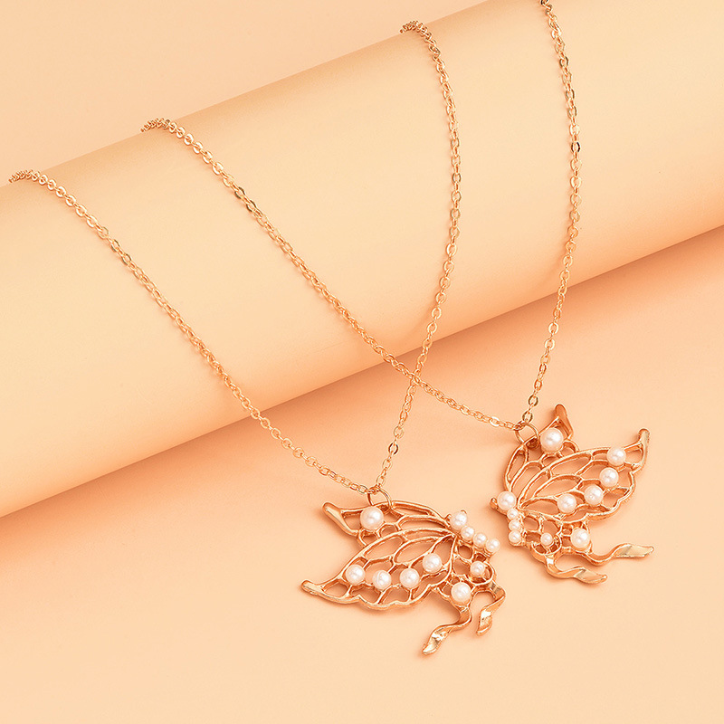 1 Piece Original Design Butterfly Imitation Pearl Alloy Plating Hollow Out Womenu0027S Pendant Neckl