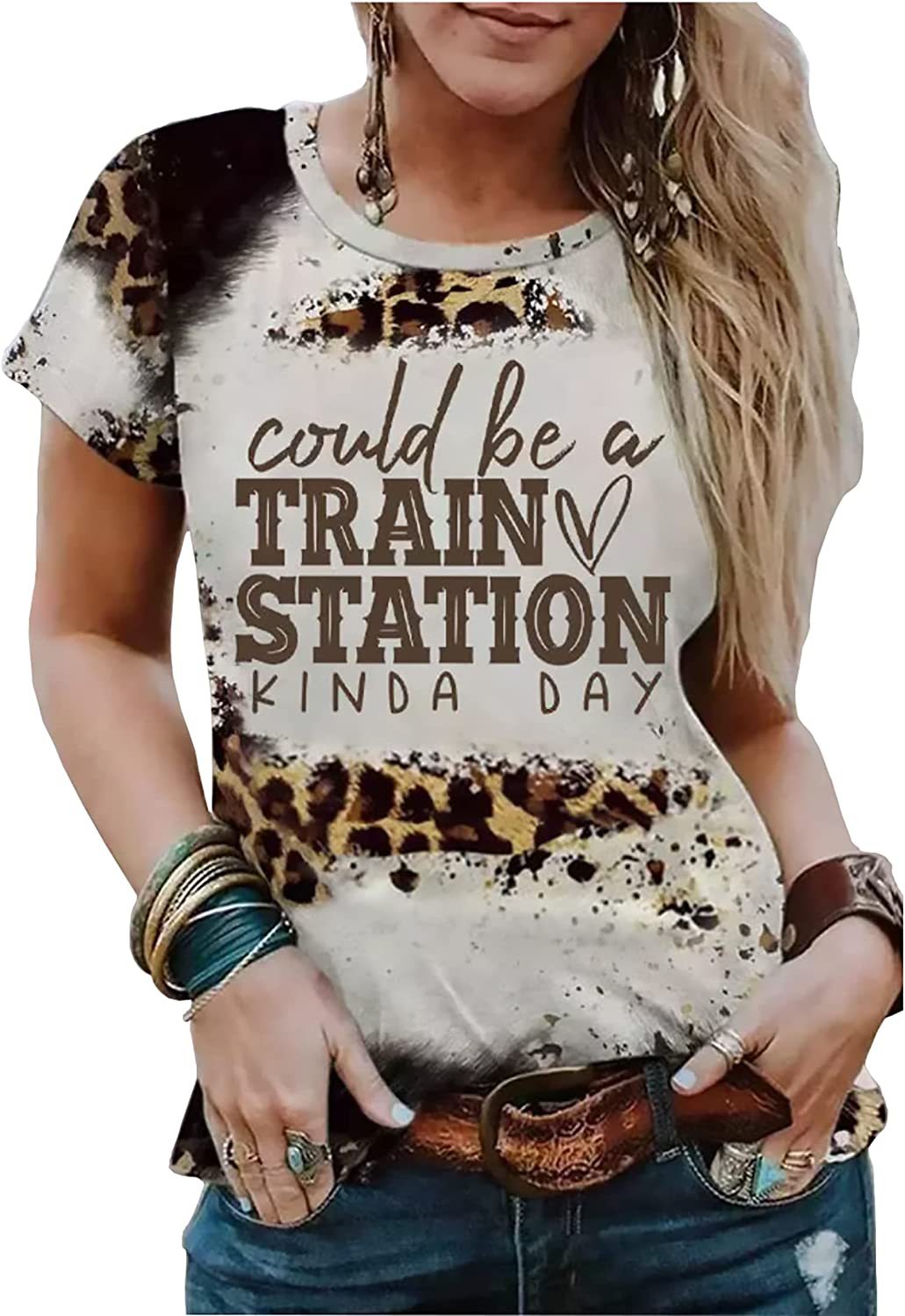 Women's T-shirt Short Sleeve T-shirts Printing Vintage Style Letter Leopard display picture 1