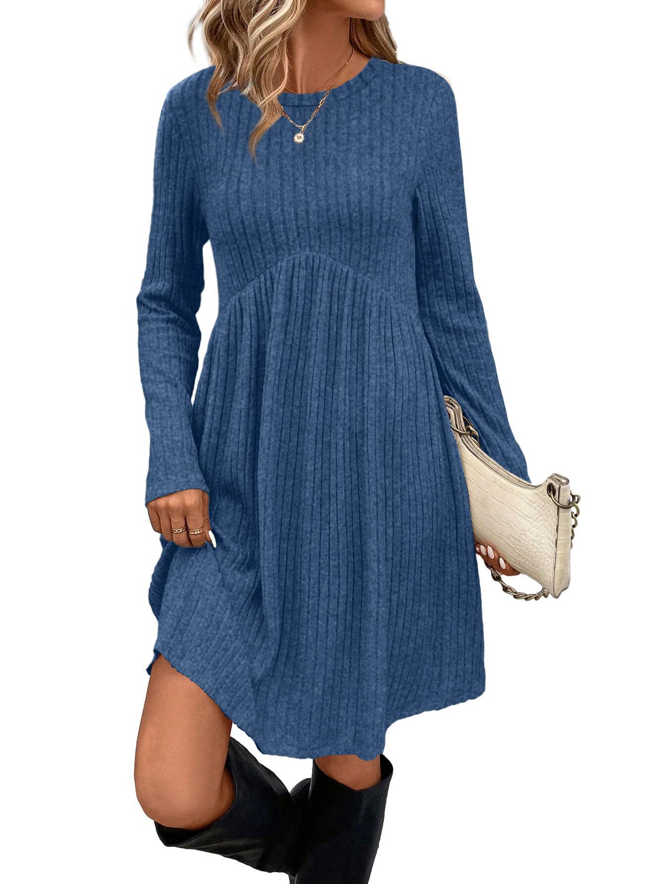 Bohemian Mid-length Autumn Winter Dress Irregular Brushed Ribbed Skirt_voghion.com