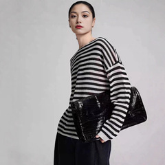 高品质max秋季薄上衣南油高端女装宽松条纹慵懒风高级感针织衫t恤