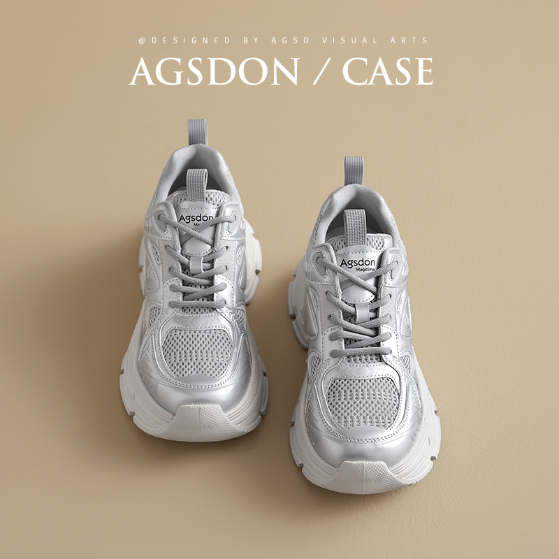 Augu Shi Deng grueso zapato padre y mujer 2025 nuevo otoño invierno retro plata zapatillas deportivas casuales zapatillas de correr ligeras