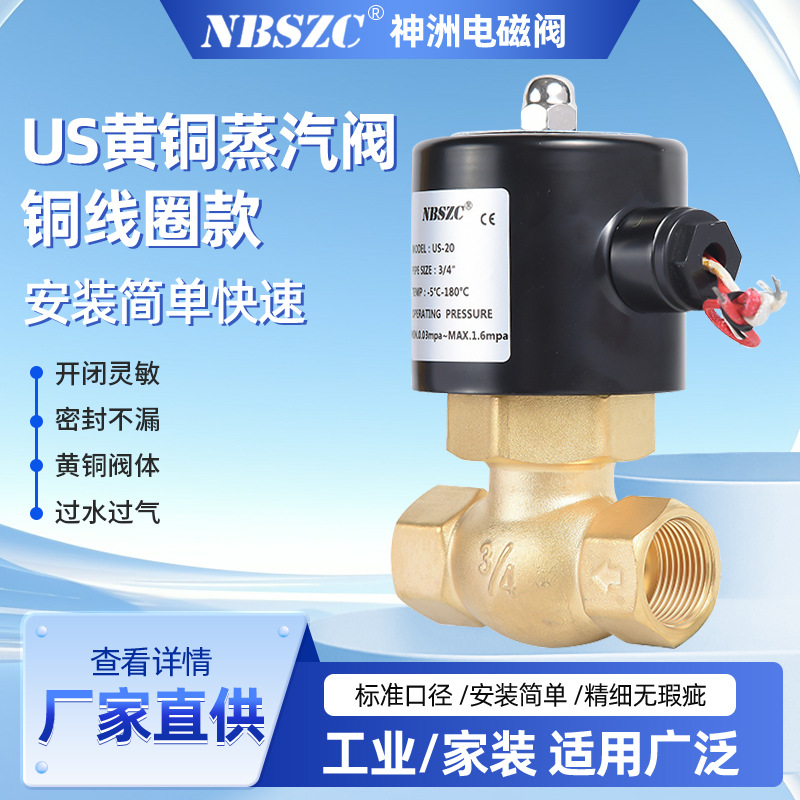 NBSZC 神洲电磁阀 厂家直销 供应黄铜蒸汽阀US-20铜线圈