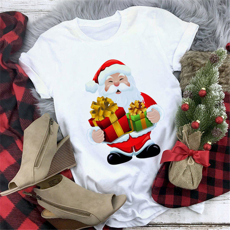 Women's Merry Christmas 2026 New Year Santa Claus Round Neck Plus Size T-Shirt