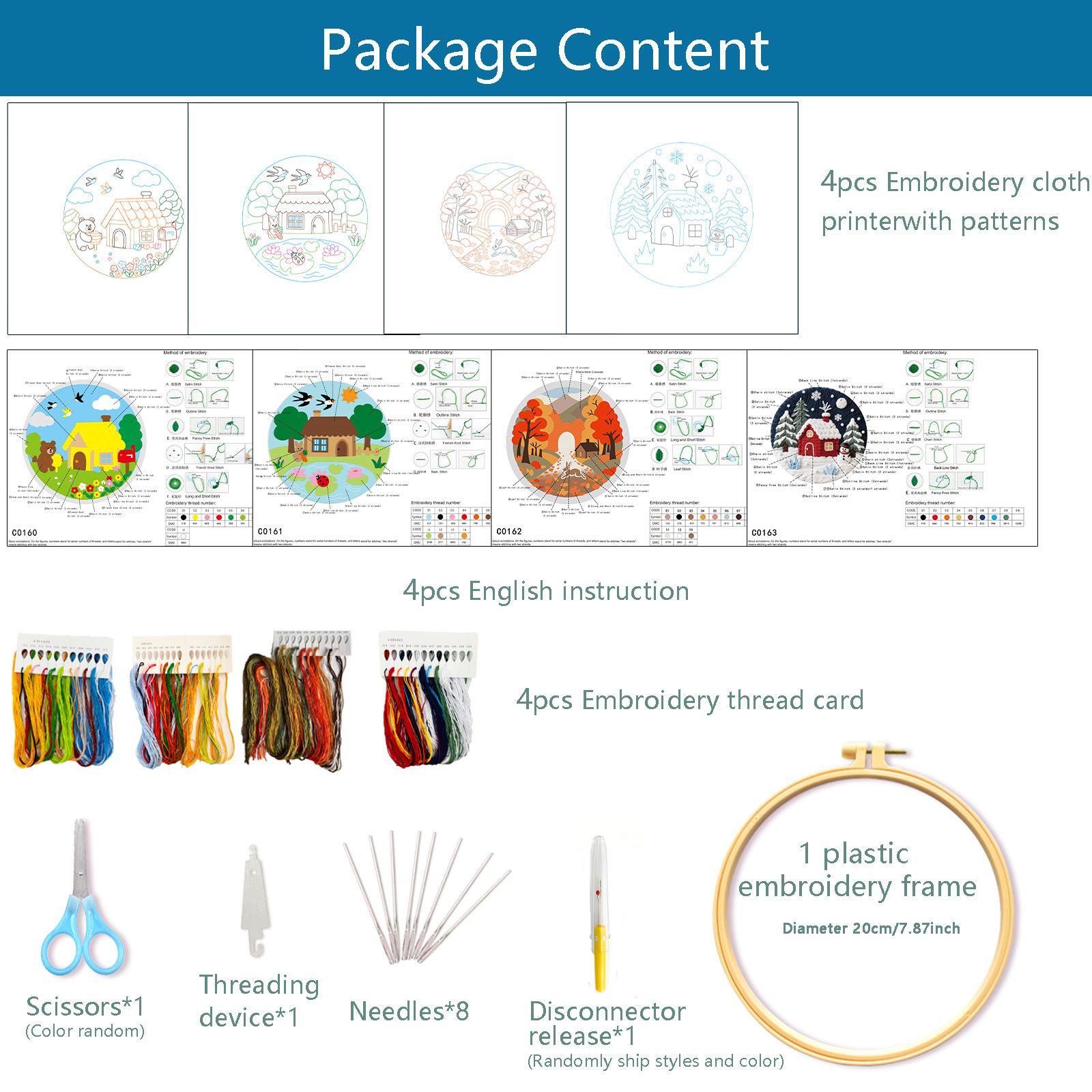 Compre un conjunto de cuatro piezas de paisaje de cuatro estaciones para obtener 20 cm de tela + tijeras + desmonteador + perforador de hilo