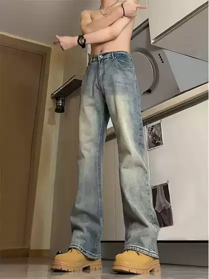 2025 Autumn/Winter New Men's Curved-Cut Jeans Versatile High-Street Simple Retro Casual Slim Fit Cool Long Pants