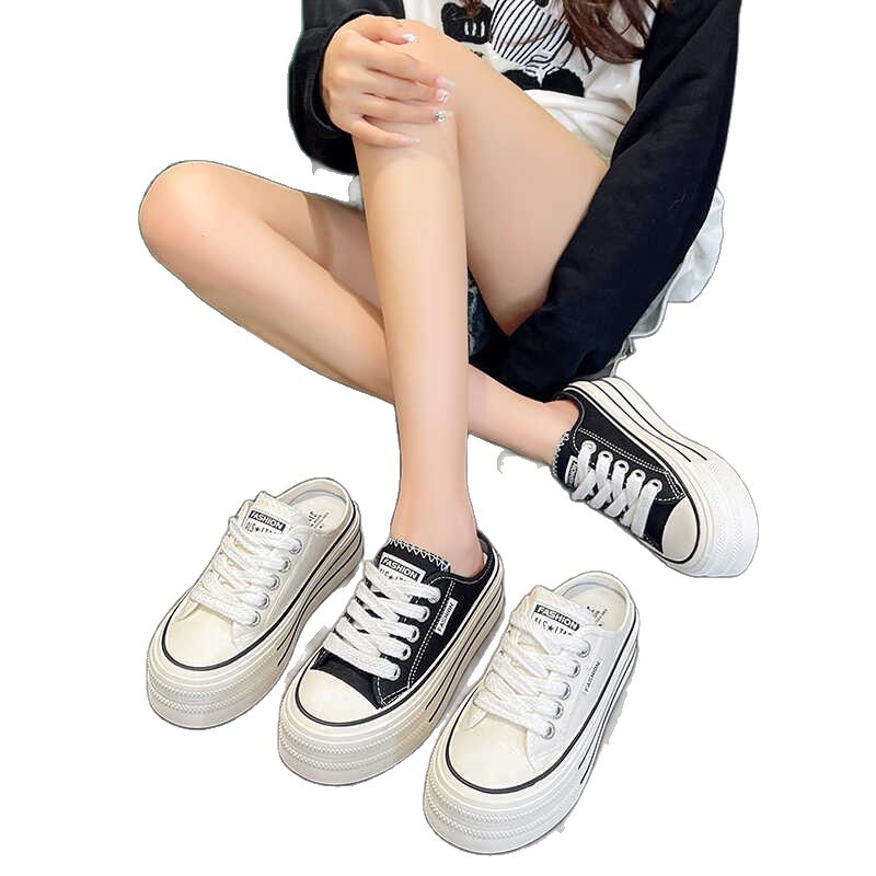 2025 verano y otoño nuevo sin talón versátil transpirable mallas perezosas zapatos blancos para mujeres