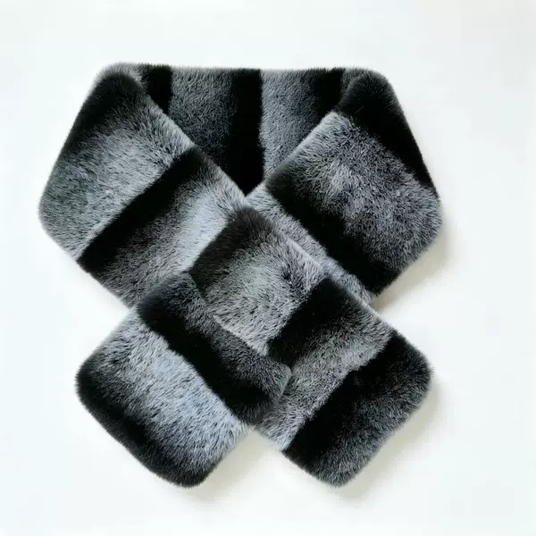 Imitation chinchilla fur scarf, thickened double-sided plush warm neck warmer, winter Korean style versatile cross-neck design