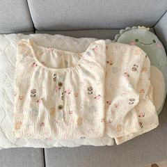 卡通云朵棉睡衣女春秋季女款长袖长裤可爱云朵棉圆领家居服套装