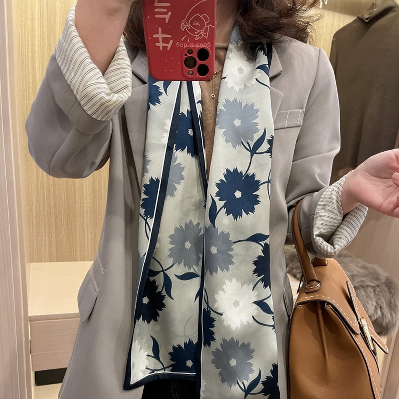 Light Luxury Brand Silk Small Long Silk Towel All-match Mulberry Silk Spring and Summer Double-layer Thin Narrow Western Style Scarf
