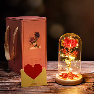 Cross border originality Gold foil rose Glass cover luminescence Night light Spend eternity Stick drill Valentine's Day gift Decoration