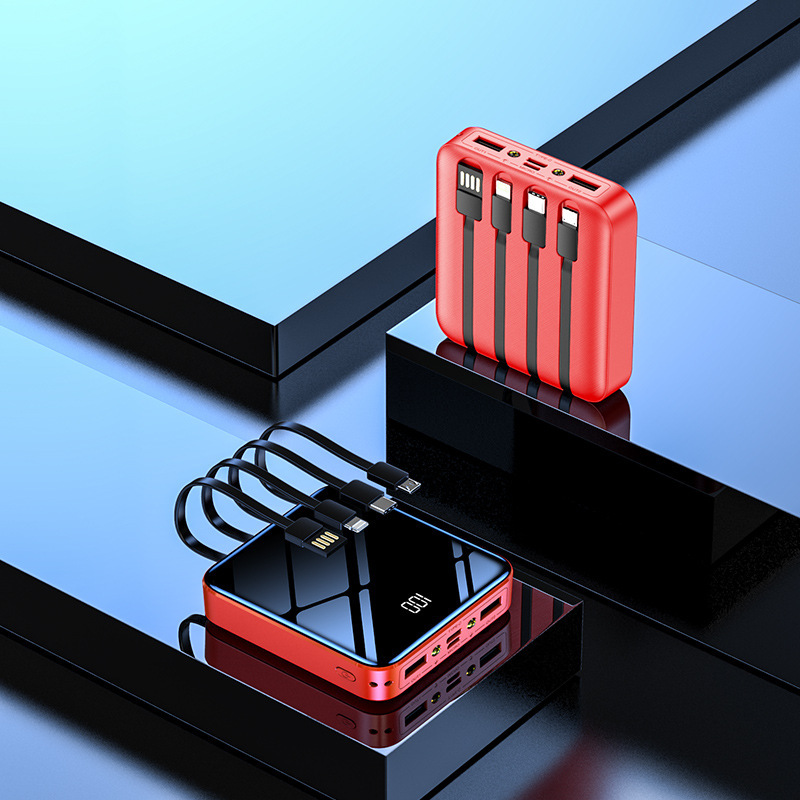 Fuente de alimentación portátil al aire libre con cable ligero y delgado mini fuente de alimentación móvil de cuatro líneas de carga de teléfono móvil 2w mAh universal