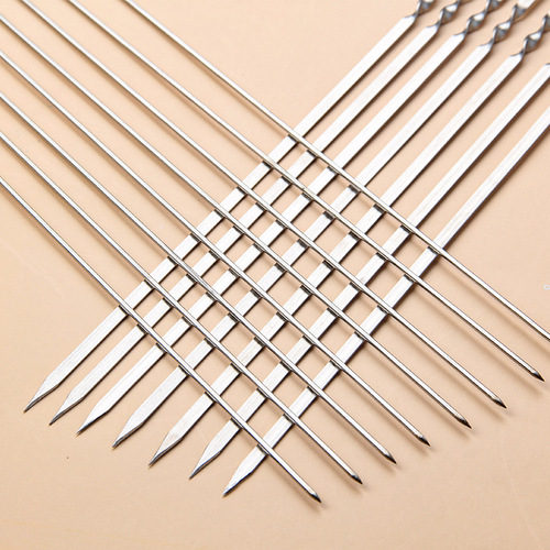 Stainless steel barbecue skewers barbecue fork flat skewers round skewers barbecue needle hook flat skewers outdoor barbecue skewers steel drill skewers