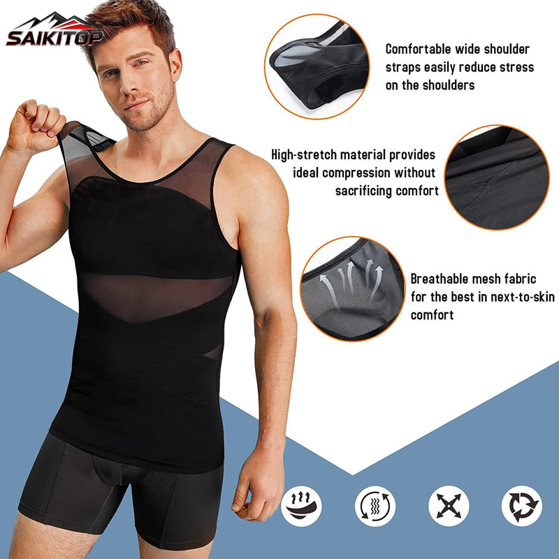 Men's Shapewear Slim-Fit Vest Underwear, Quick Sweat-Wicking, Chest Compression, Tight-Fitting, Hides Abdominal Muscles, Tummy Control, Can Be Worn as an Inner Layer