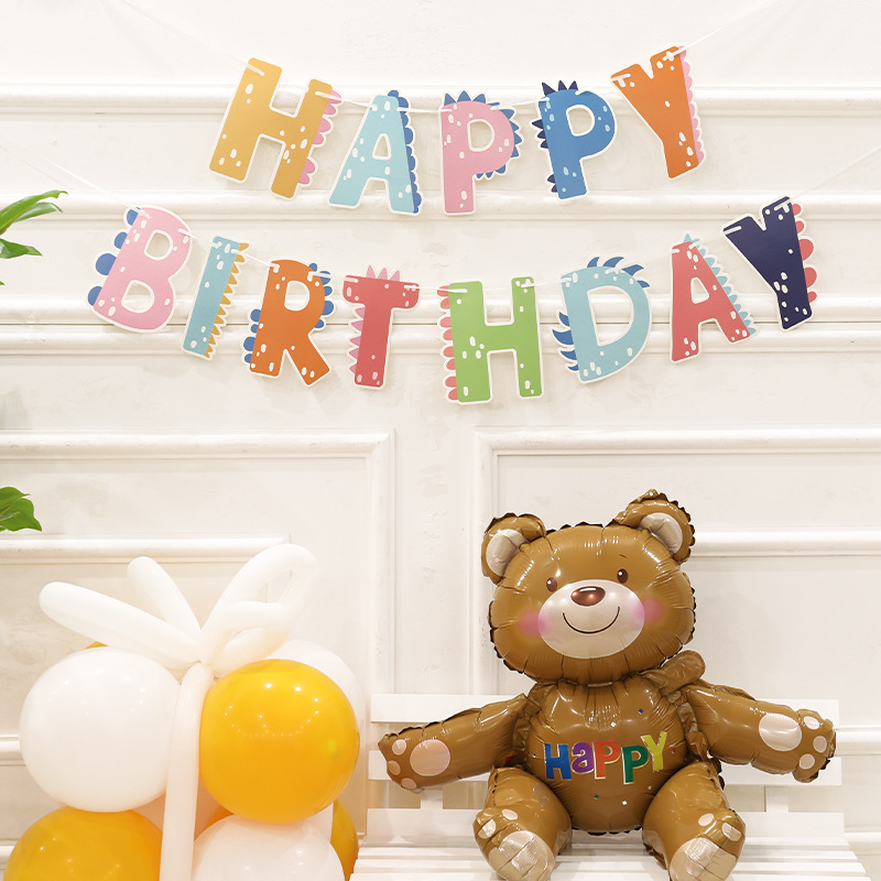 International Cartoon Color Dinosaur Birthday Banner Children's Dinosaur Theme Birthday Party Decoration Banner Wholesale