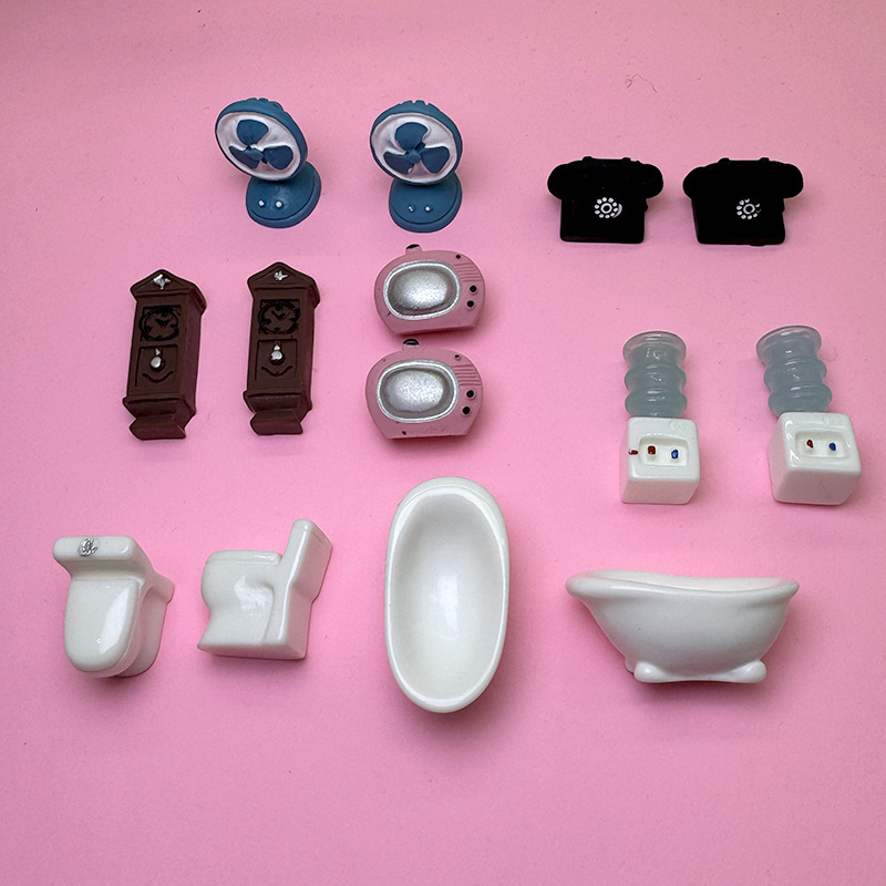 miniature bathroom ornaments retro nostalgic phone TV diy handmade cream glue phone case resin accessories