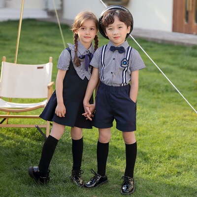 summer Primary and secondary school students school uniform Short sleeved shirt suit kindergarten Dress Park service graduation children Class clothes