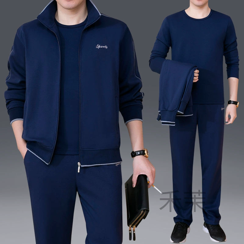 Мужская одежда для спорта и отдыха среднего и пожилого возраста, весенне-осенняя спортивная одежда больших размеров, комплект из трех предметов с длинными рукавами, спортивная одежда для мужчин среднего возраста